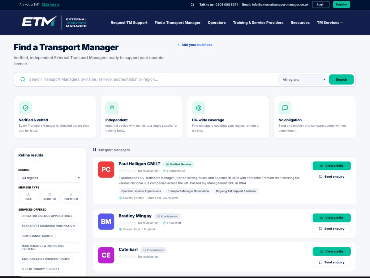 Example of a bespoke transport management dashboard