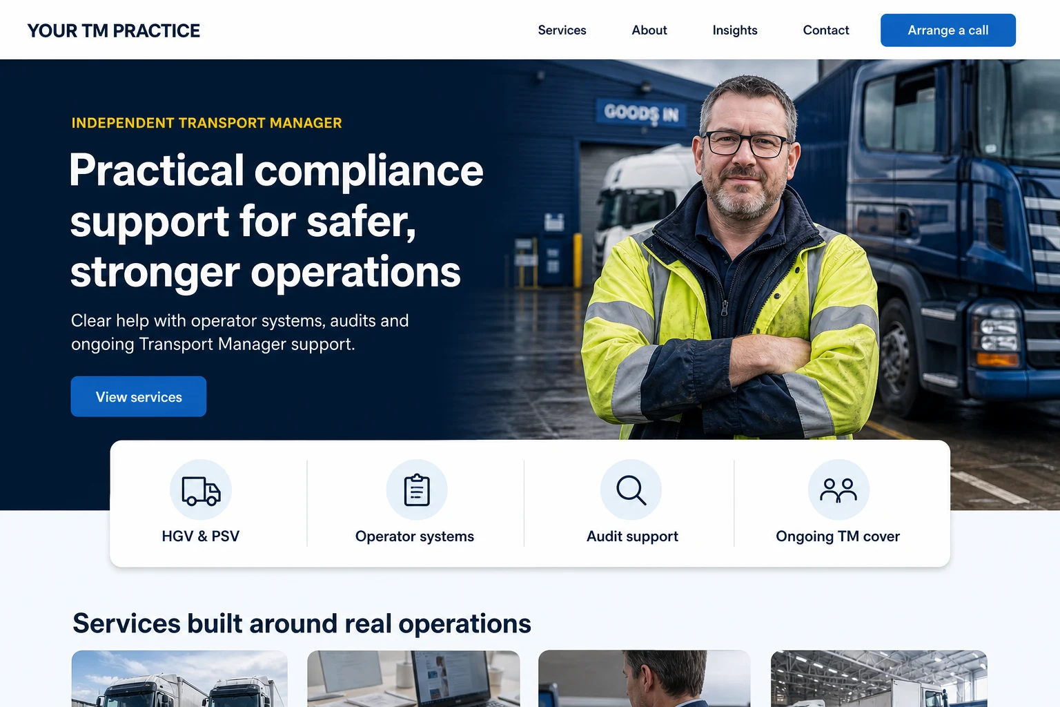 Original Transport Manager business website concept included in the Launch Pack