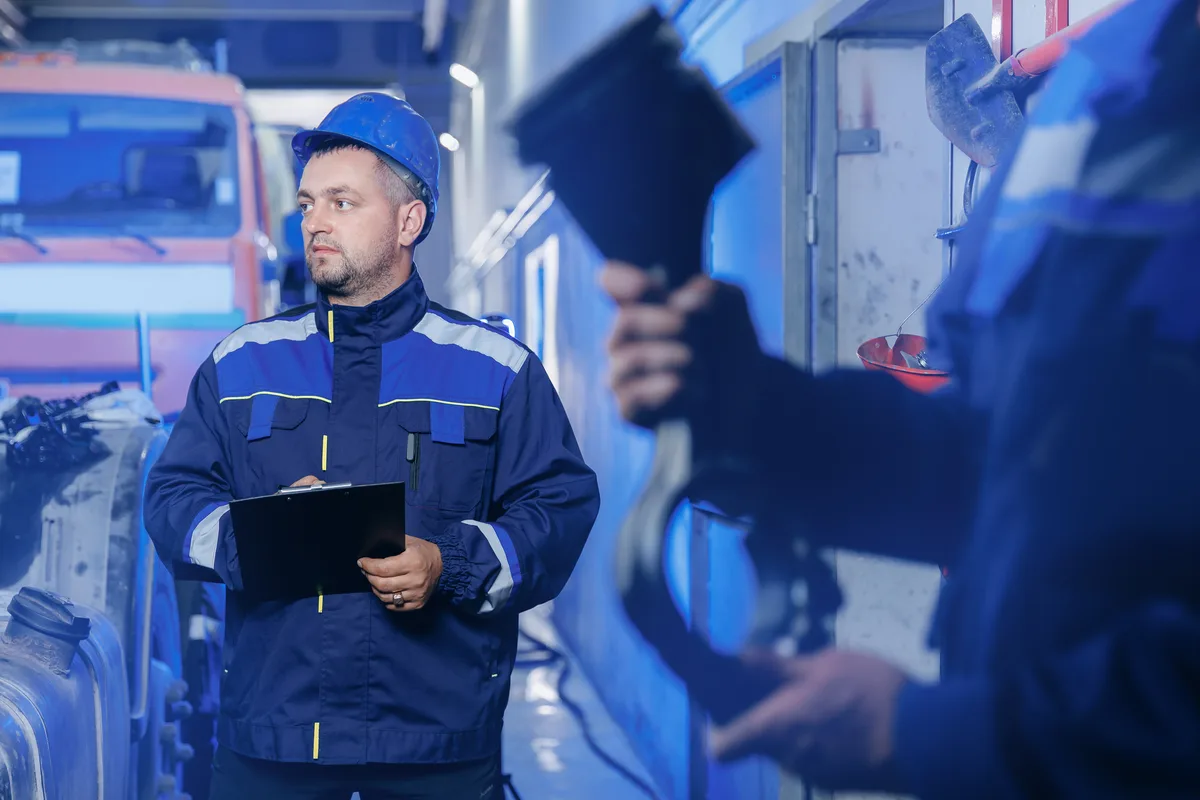 Transport manager carrying out a vehicle compliance inspection